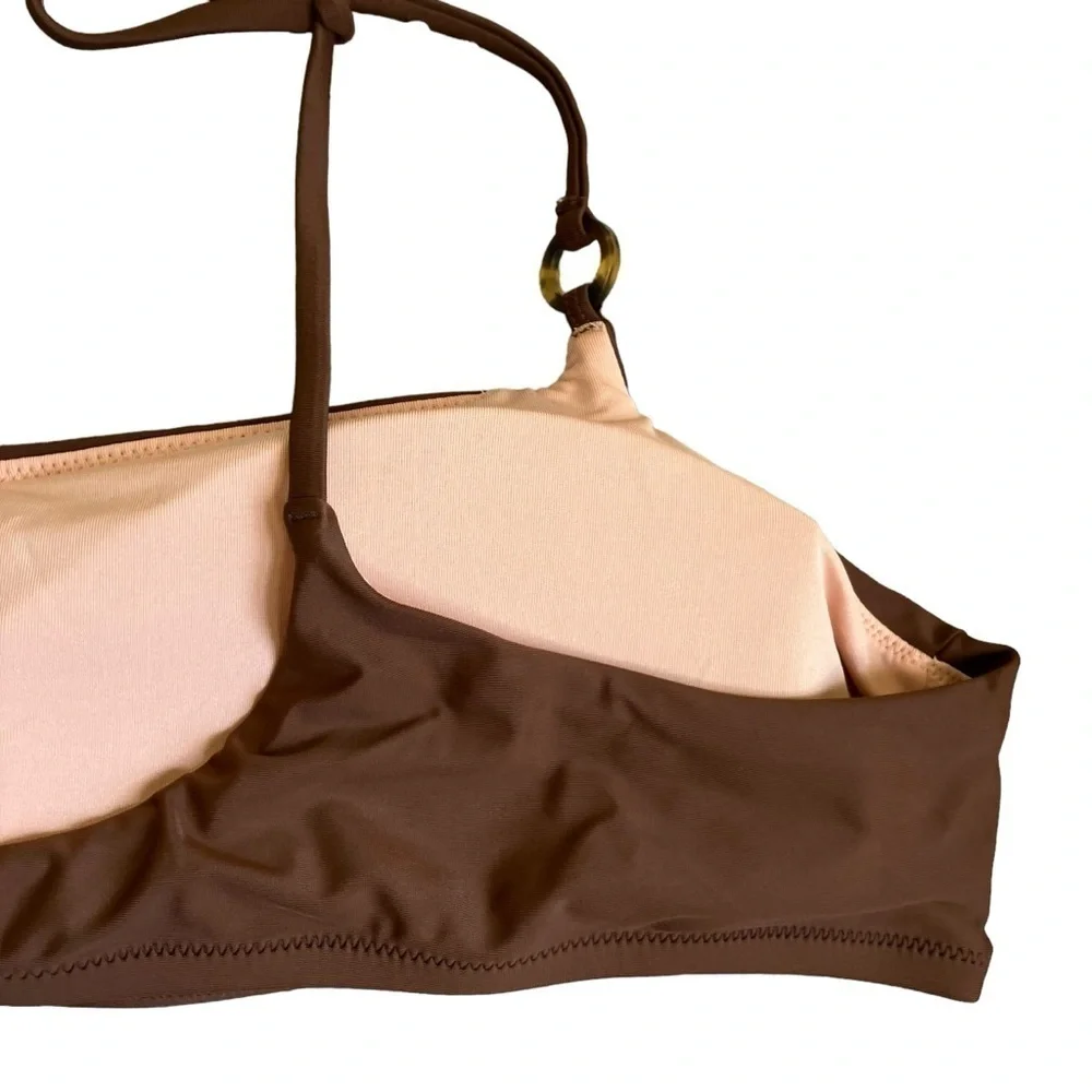NWT J. Crew Chocolate Brown Scoopneck O-ring Tie-shoulder Padded Bikini Top 3X